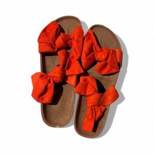 Orange Bow Slide Sandals